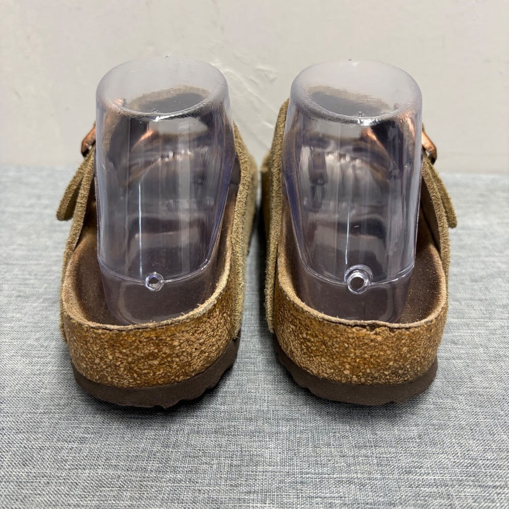 Birkenstock Arizona Sandals Women 7 Brown Suede Two Strap Cork Slide Footbed - Picture 5 of 11